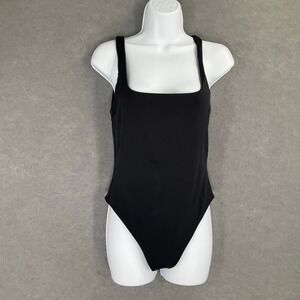 Aritzia Babaton Black Square Neck Tank Bodysuit Women's Sz‎ L Minimalist Capsule